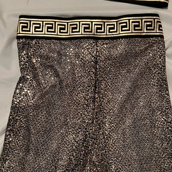 NEW top leggings set faux snakeskin bronze Greco Grecian pattern ladies small - Picture 7 of 11
